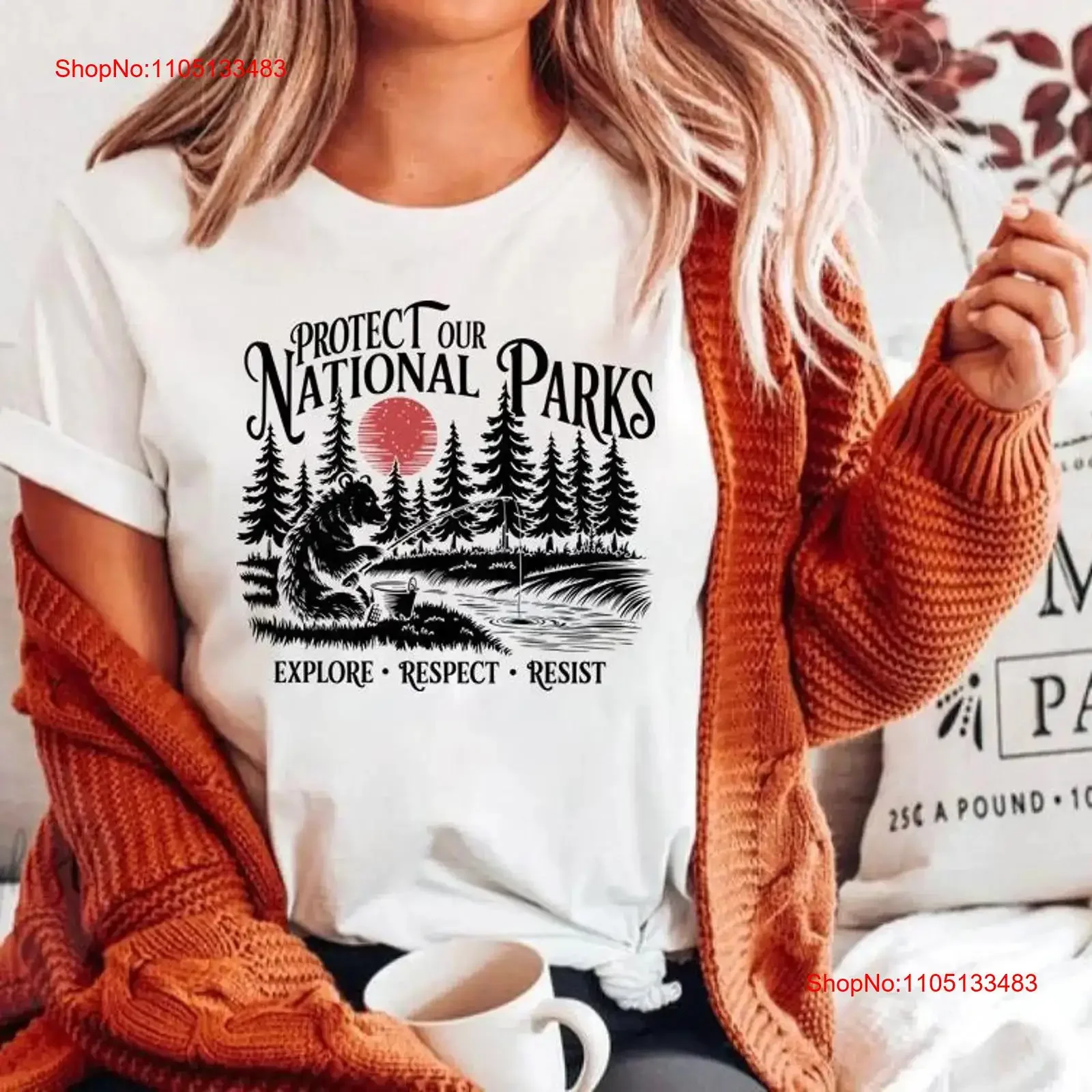تي شيرت Protect Our National Parks، استكشف احترام مقاومة الدب والأشجار، رسم بياني عتيق مغسول، أزياء مريحة