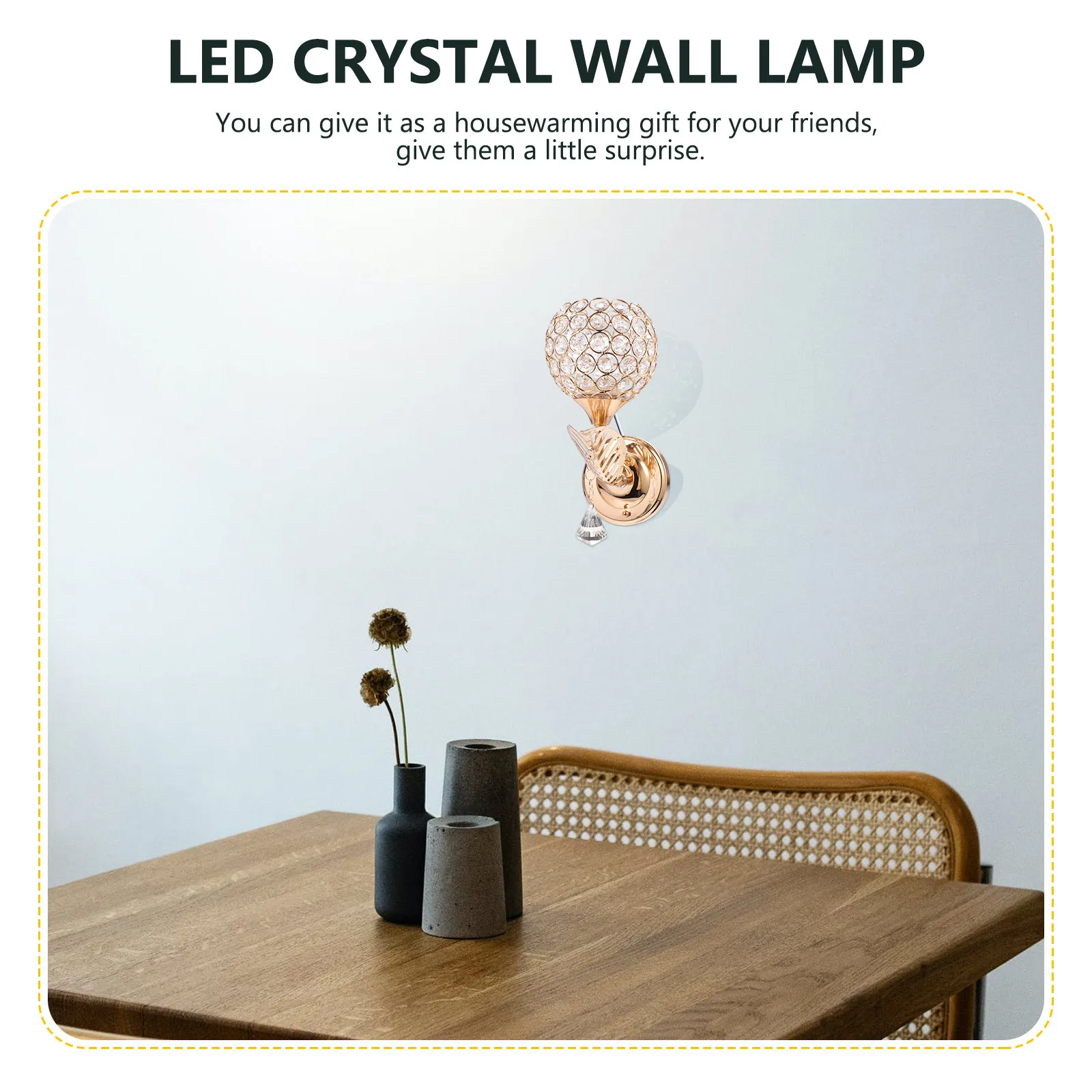 Crystal Glass Wall Lamp Chic Design for Living Room Bedroom Hallway Wall Sconce Light Fixture with Hanging Bell Sound