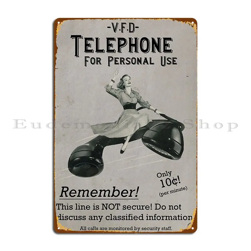 V F D Propaganda Telephone For Personal Use Metal Sign Plates Cinema Custom Custom Wall Decor Tin Sign Poster