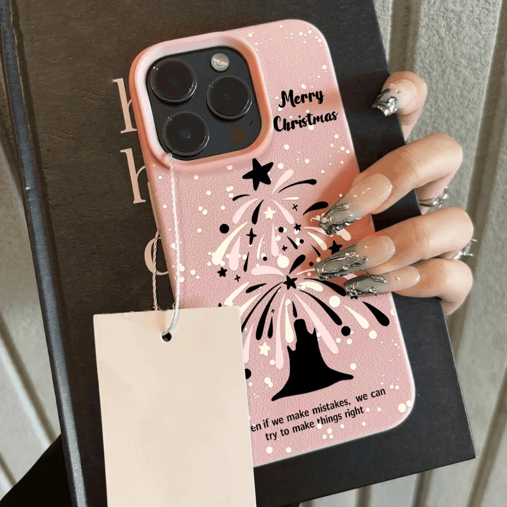 Merry Christmas Leather Painted Phone Case For iPhone 15 Pro Max 15 14 Plus 16 11 Pro 14 13 12 Cover Sockproof Protective Funda