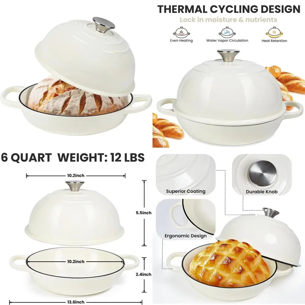 

Enameled Cast Iron Dutch Oven Pot with Lid, Perfect for Sourdough Bread Baking, Round Bread Oven, Oven Safe, Ideal for Homemade