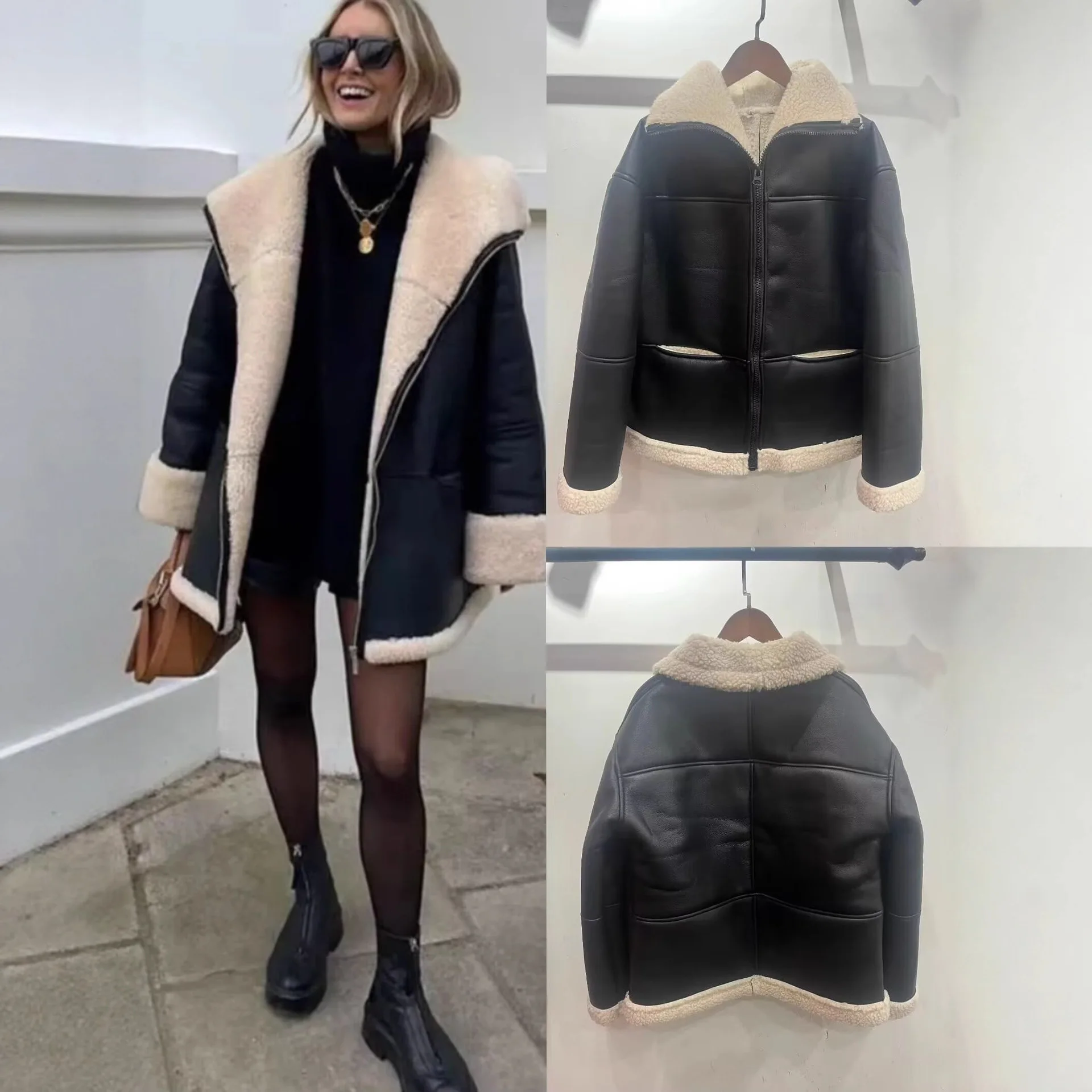 

Модная кожаная куртка Camere Cosite YSJZ25049, осенне-зимняя верхняя одежда на молнии, свободный крой, длинный рукав, стандартная длина