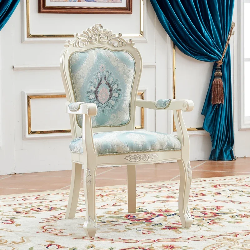 

European-style Solid Wood Chair Dining Household Leisure Single Chair Backrest Engraved Computer Silla Comedor Home Furnitures