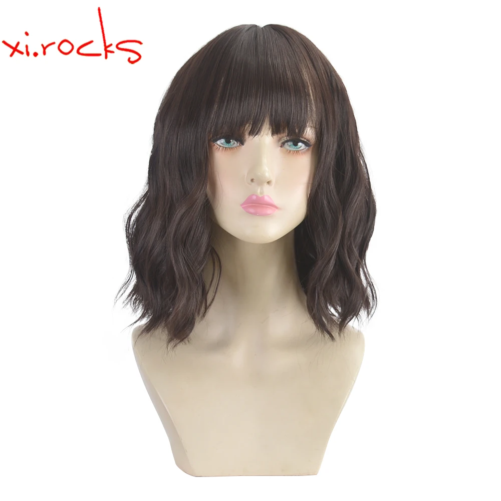 Xi.Rocks 3838A Short Curly Hair Wavy  Dark Brown  Female High Temperature Resistant Synthetic Fiber Wig Cosplay