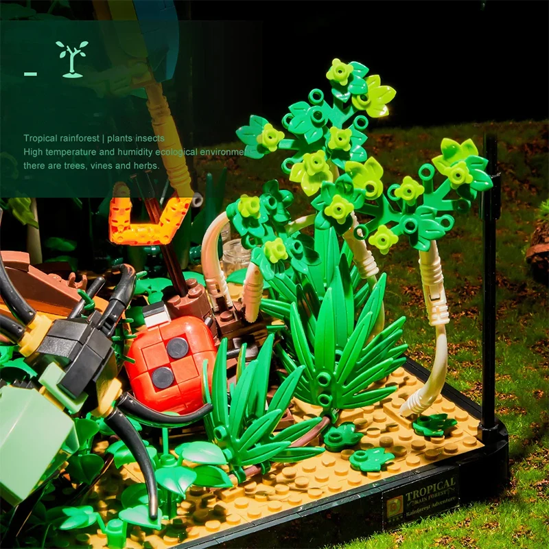 ตัวต่อบล็อกป่าฝนเขตร้อน 3 มิติ รูปสัตว์ คาเมเลียน กิ้งก่า แมลง ผีเสื้อ ด้วง ต้นไม้ ของเล่นประกอบบล็อก ของขวัญสำหรับเด็ก