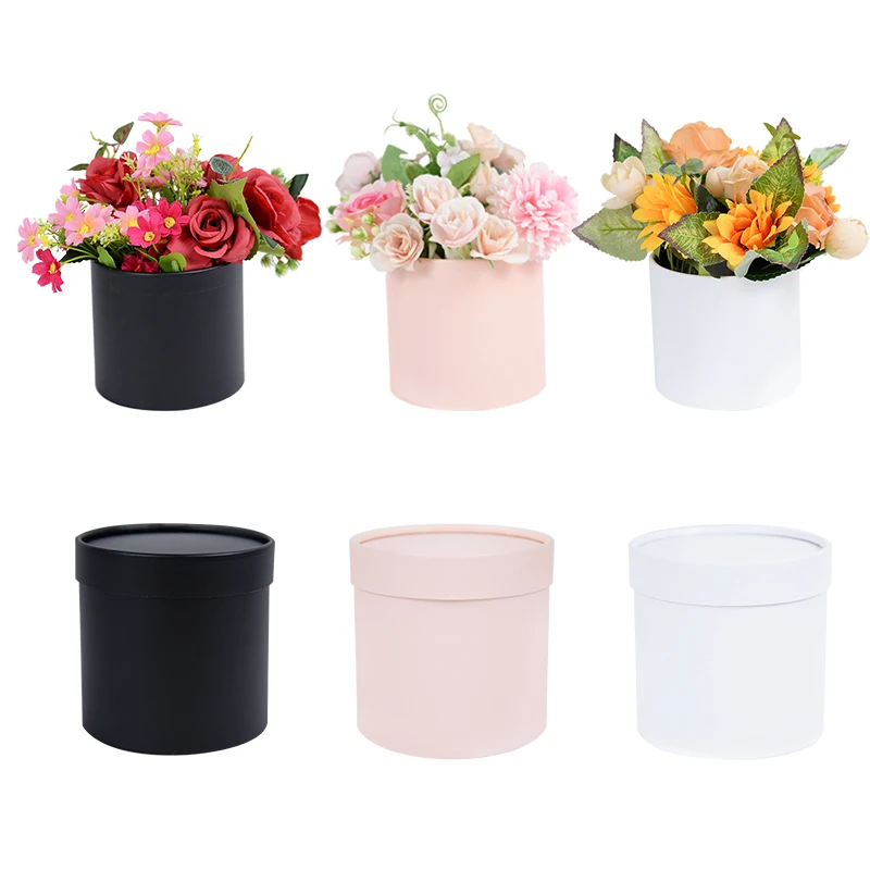 Flower Box Gift Packaging Boxes Portable Pink Round Basket Storage Hug Bucket Wedding Party Rose Flower Decoration Birthday Gift