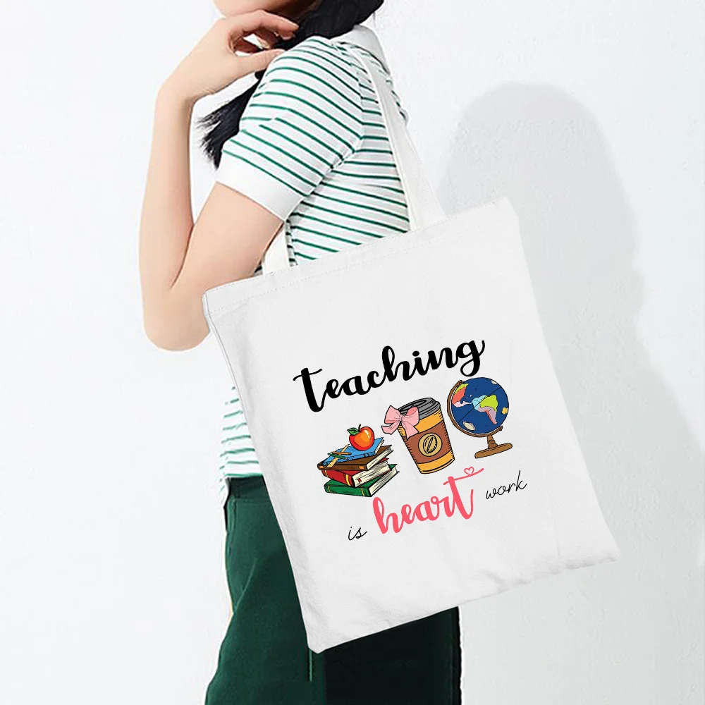 School Mistress Gift for Spanish Teachers Canvas Shopping Shoulder Handbags Cloth Totebag Bags Square Beach Bag with Rainbow