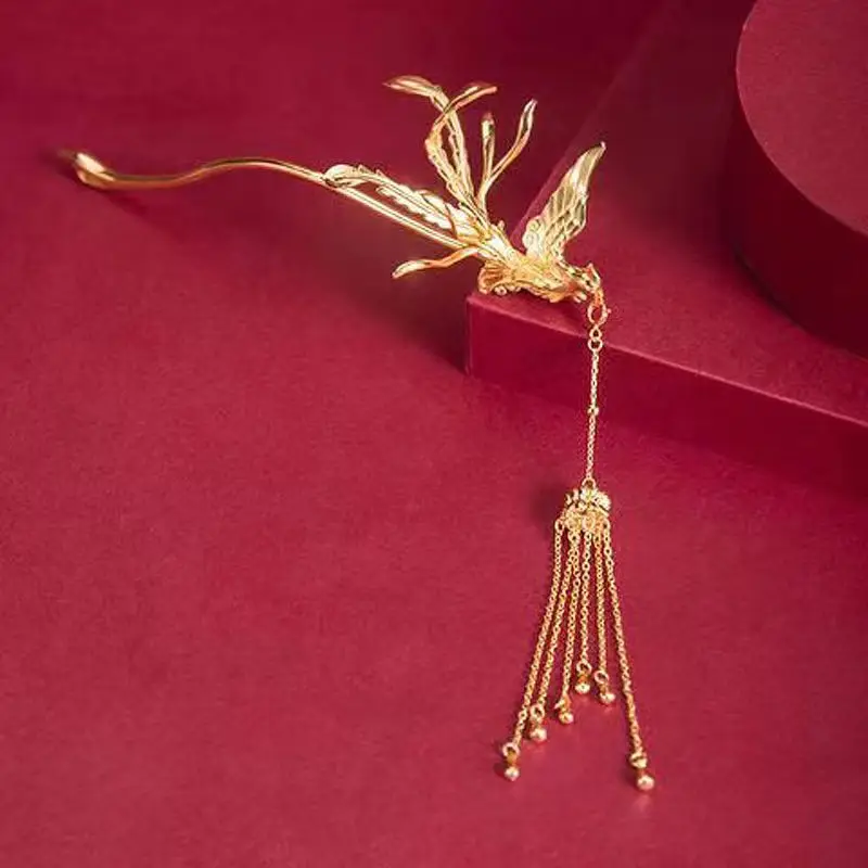 New Metal Hairpin Chinese Bird Phoenix Simple Tassel Hair Sticks for Women DIY Hairstyle Design Tools Accessories Dropshipping