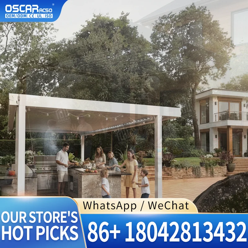 Automatic Outdoor Bioclimatic Aluminium Pergola with Louvred Opening Roof for Patio Garden Poolside pergola