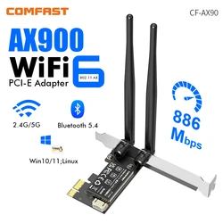 Comfast Wifi 6 PCI-E Adapter AX900 Wireless Ethernet Network Card 2.4G/5G  BluetoothT 5.4 Antena Para Pc Placa De Rede Win10/ 11