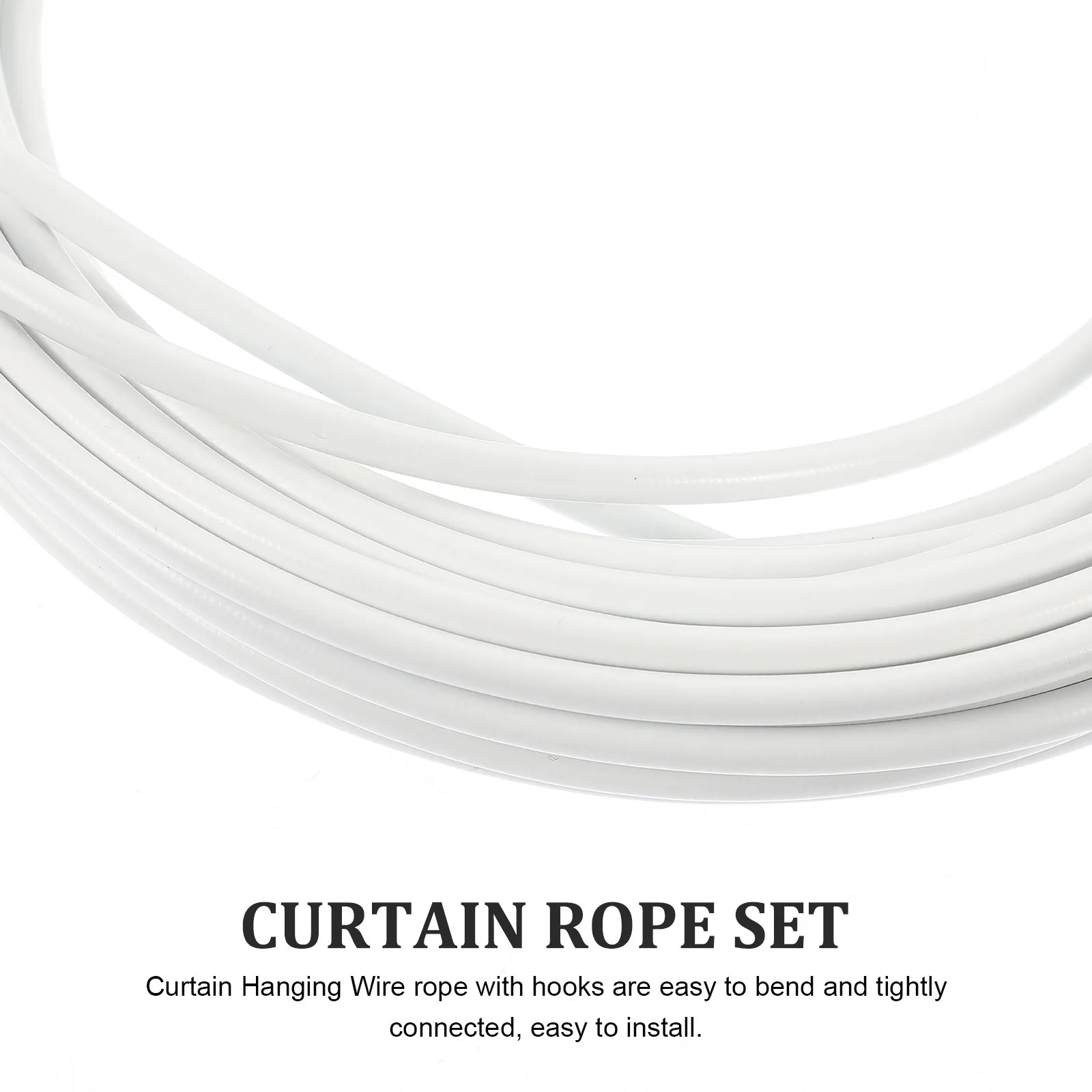 

1 set 1 Set Curtain Hanging Wire Cable Kit Plastic Coated Copper Rope With Hooks Rust Resistant For Window Curtains Easy Install