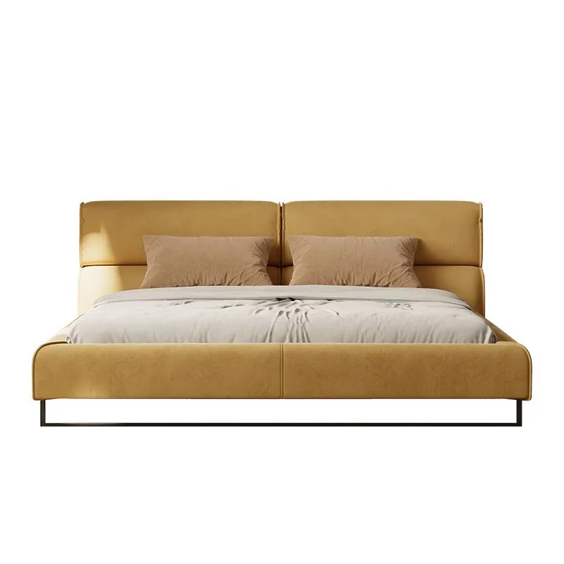 

Italian minimalist master bedroom queen bed villa light luxury high-end cotton and linen fabric double bed