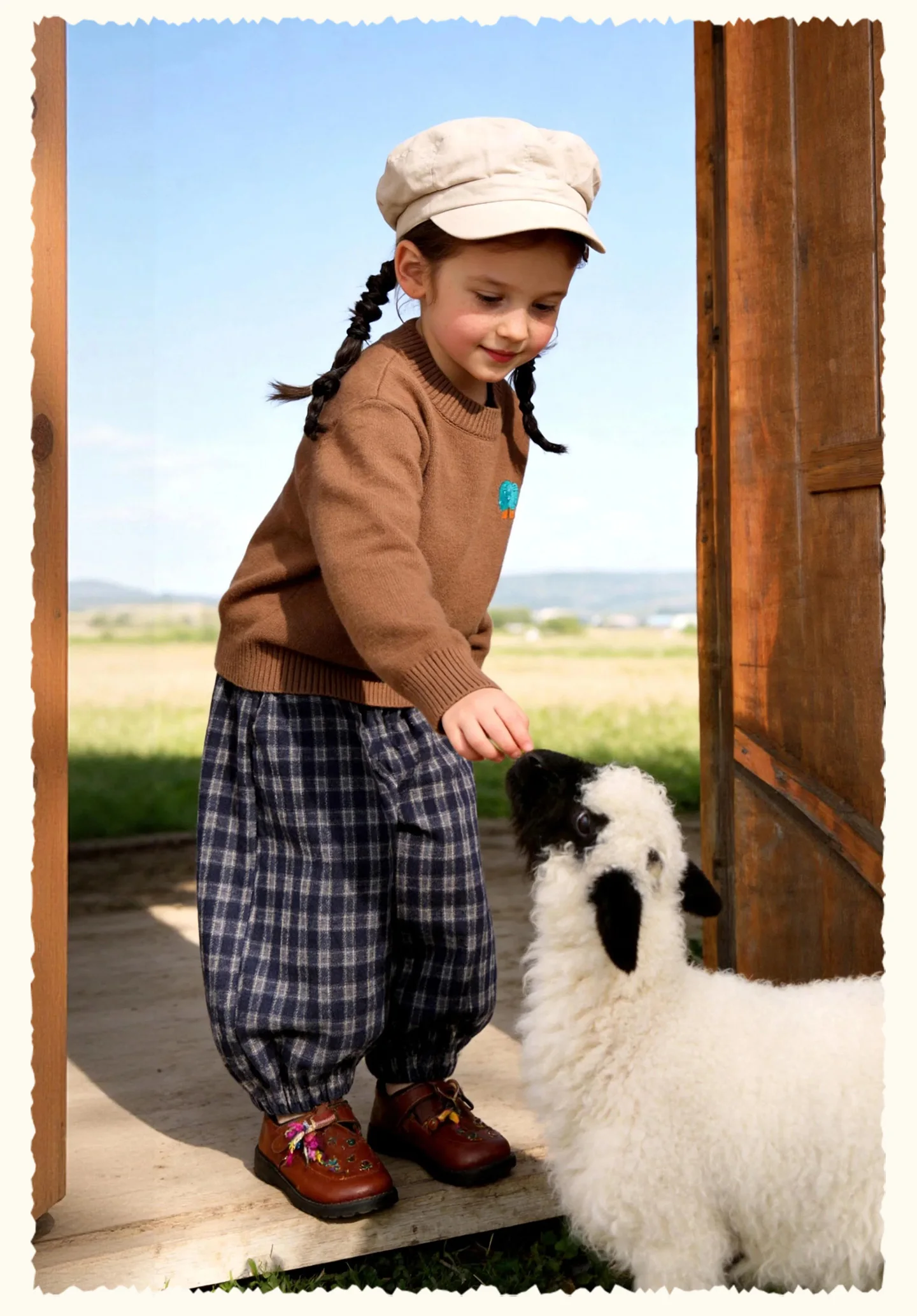 Amila 2026 Herbst Neue Kinder-Freizeithose Vintage Kariert Wolle-Optik Häschen-Applikation Laternenhose Modisch Bequem Tägliche Lange Hose – Detail 15