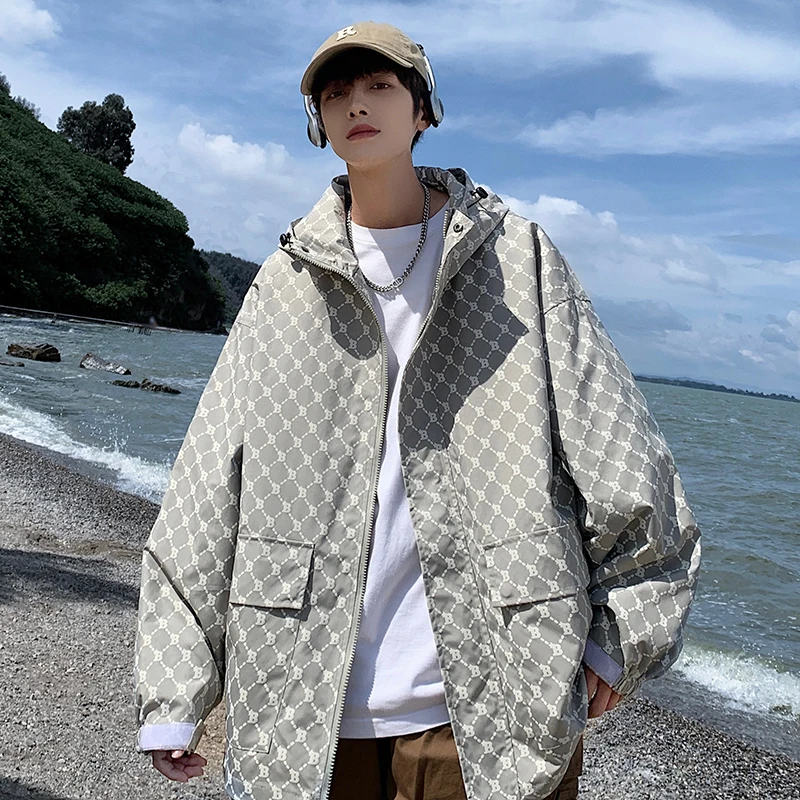 

Мужская демисезонная куртка American Sle с буквенным принтом и клетчатым узором, для активного отдыха, ветрозащитная, свободного кроя, с множеством карманов