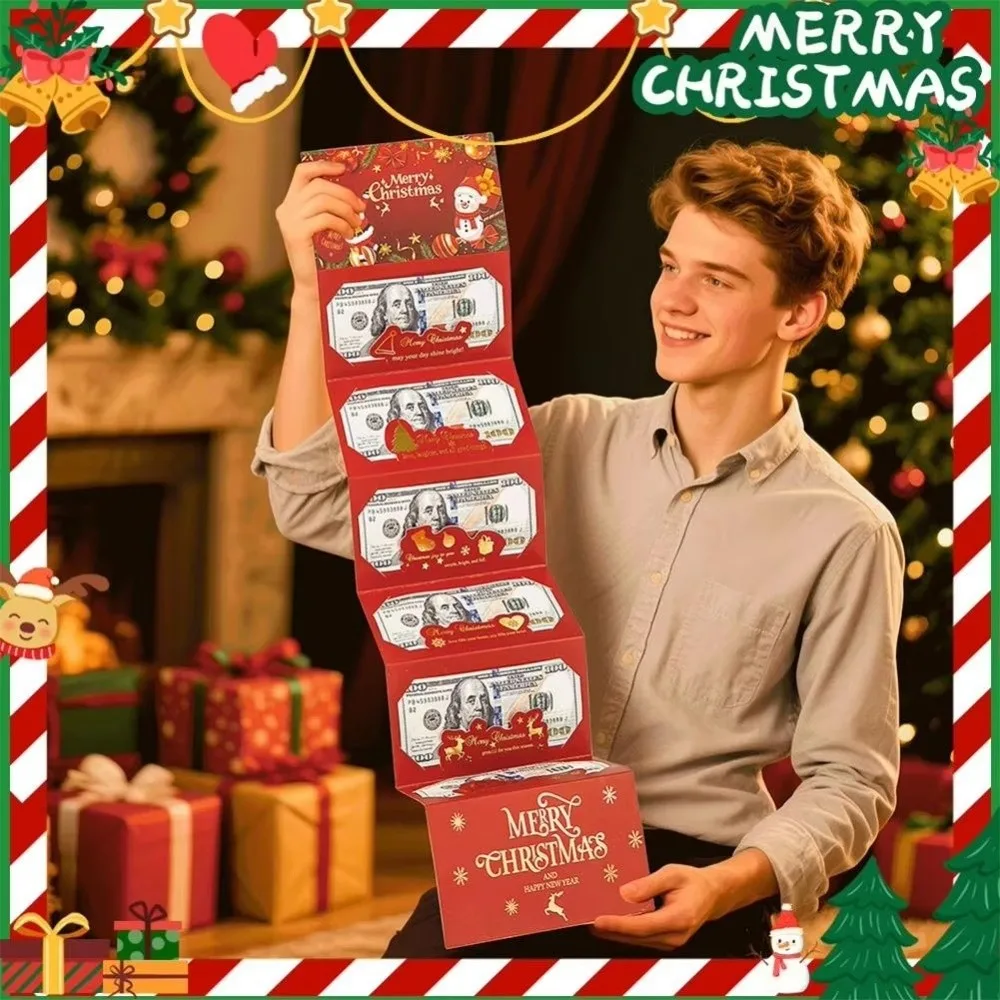 6 Slots Christmas Folding Red Envelop Snowman Gold Letter Christmas Card Holder with Envelopes Christmas Surprise Money Holder