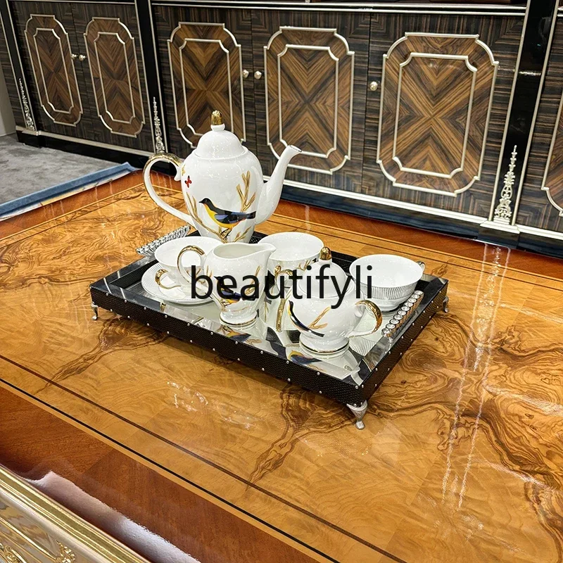 

A26 French solid wood coffee table, European luxury carved tea table, villa small apartment a16