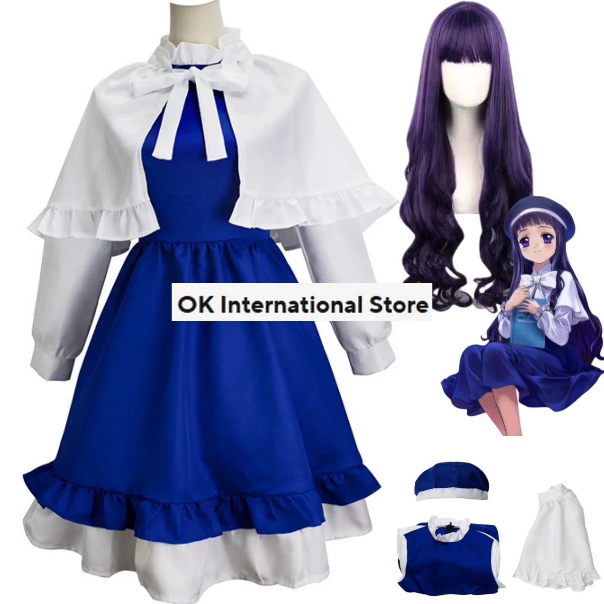 Anime Cardcaptor Sakura Card Captor Tomoyo Daidouji Cosplay Costume Wig Blue Dress Lovely Princess Skirt Woman Kawaii Party Suit