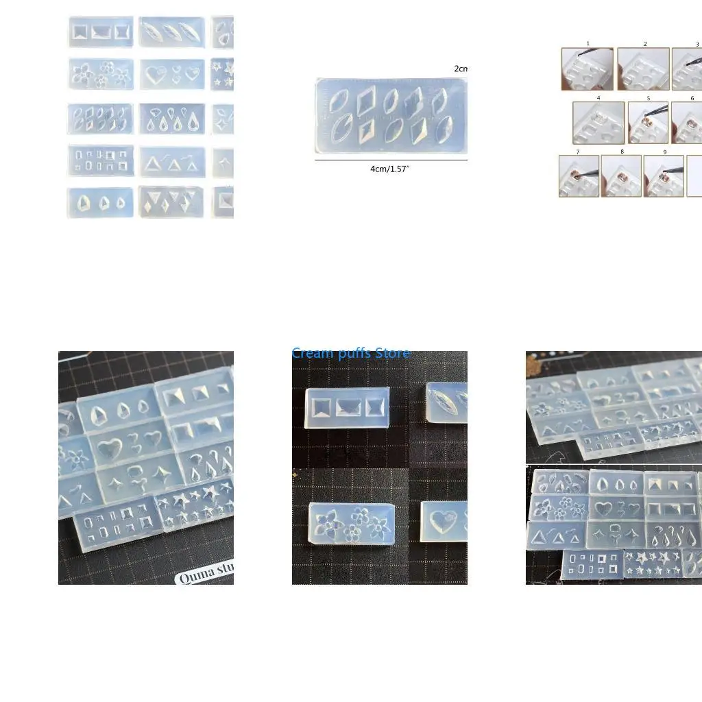 50LE 15Pcs 3D Mini Faceted Molds Art Mold Silicone Combination Decor Mold