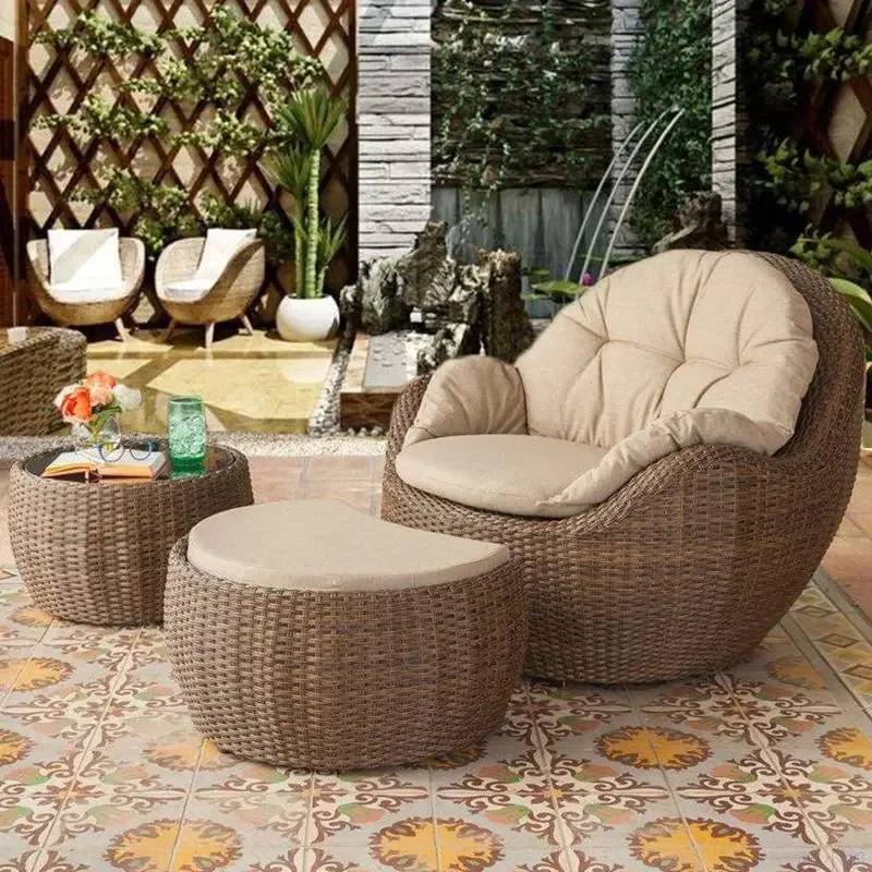 Balcony rattan chair three-piece home combination rattan weaving small table and chair combination outdoor rattan