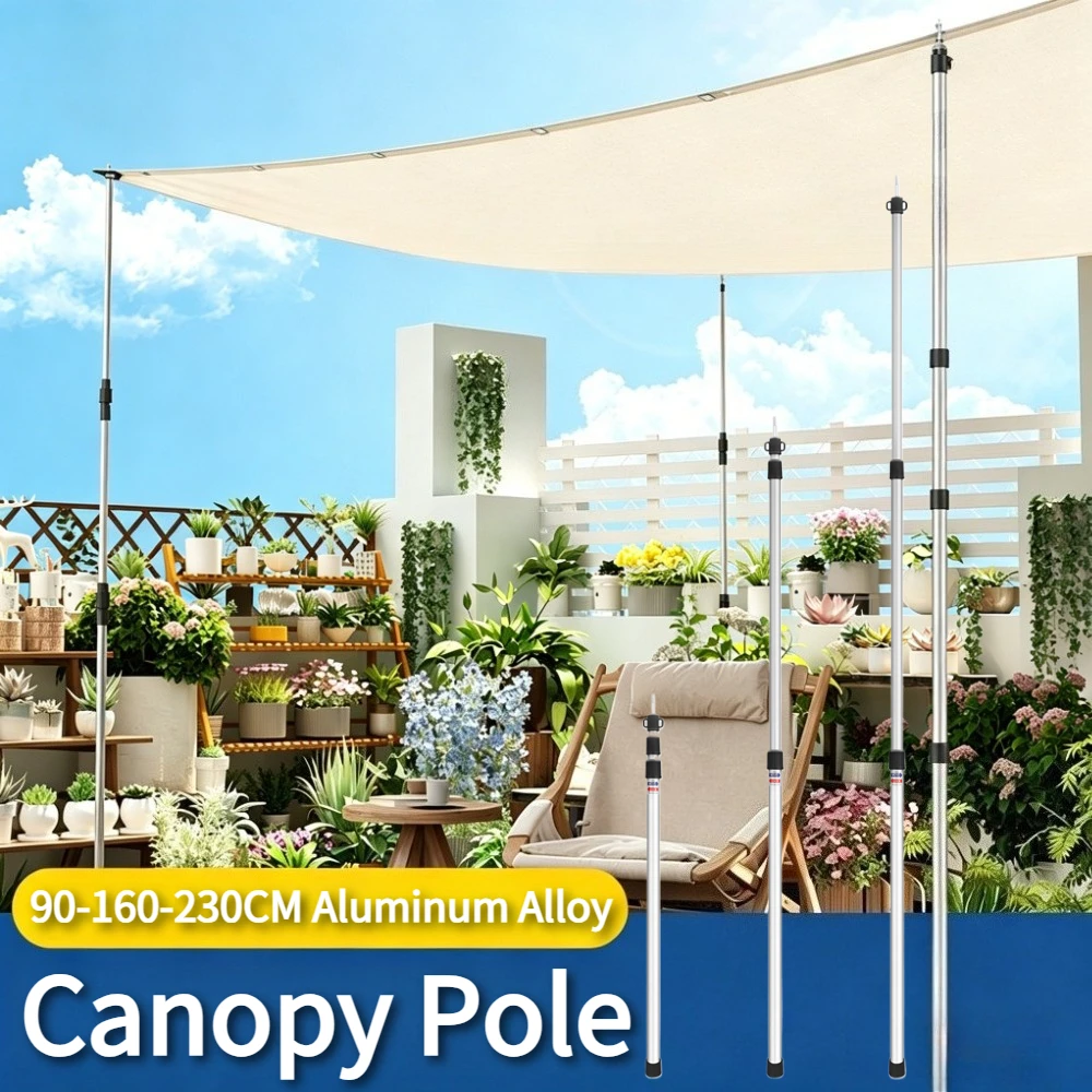 Tent Poles Camping Poles for Tarp Awning Canopy Sun Sails Tarpaulin Headroom Aluminium Poles Adjustable Telescoping Rods