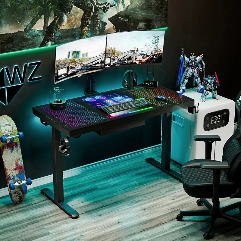 Chassis integrated tempered glass electric lifting table desktop computer table e-sports table multi-function live streaming