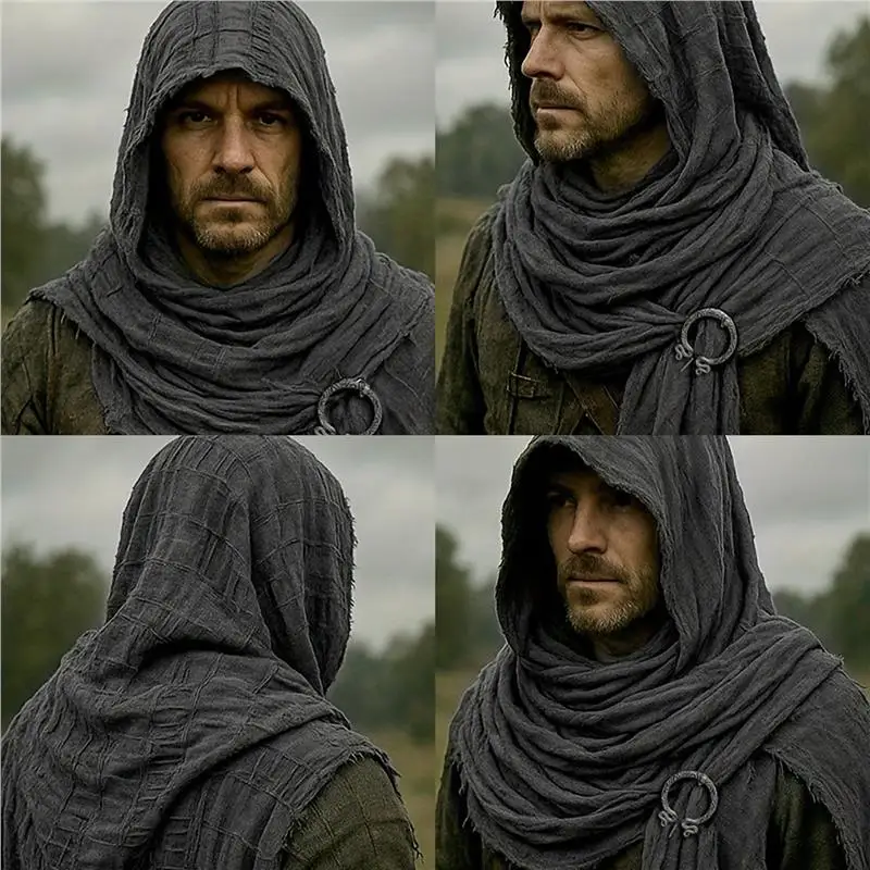 Pañuelo Vintage para Hombre y Mujer, Capa de Caballero Medieval, Capa Punk con Borlas Desgarradas, Chal de Disfraz de Halloween, Protector de Boca y Cara