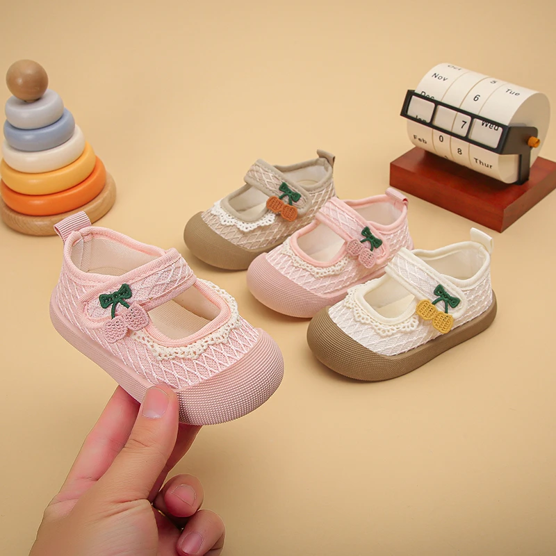 Baby Flache Schuhe Kirsch-Mesh Kleinkind Freizeitschuhe Weiche Sohle 2026 Sommer Neue Kinder Mädchen Prinzessin Modeschuhe Trendy Rutschfest – Detail 3