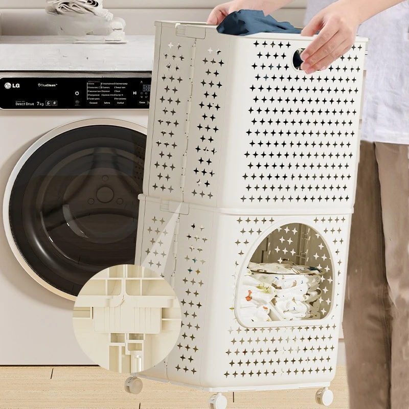 سلة الملابس القذرة المنزلية القابلة للطي، سلة غسيل متعددة الطبقات قابلة للتكديس، سلة تخزين ذات سعة كبيرة #4