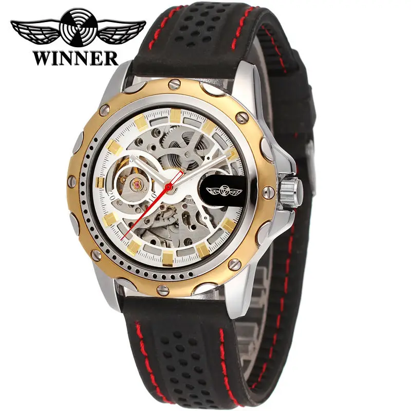 winner Own brand custom watch T-winner hot sale silicone band automatic mechanical casual male watch