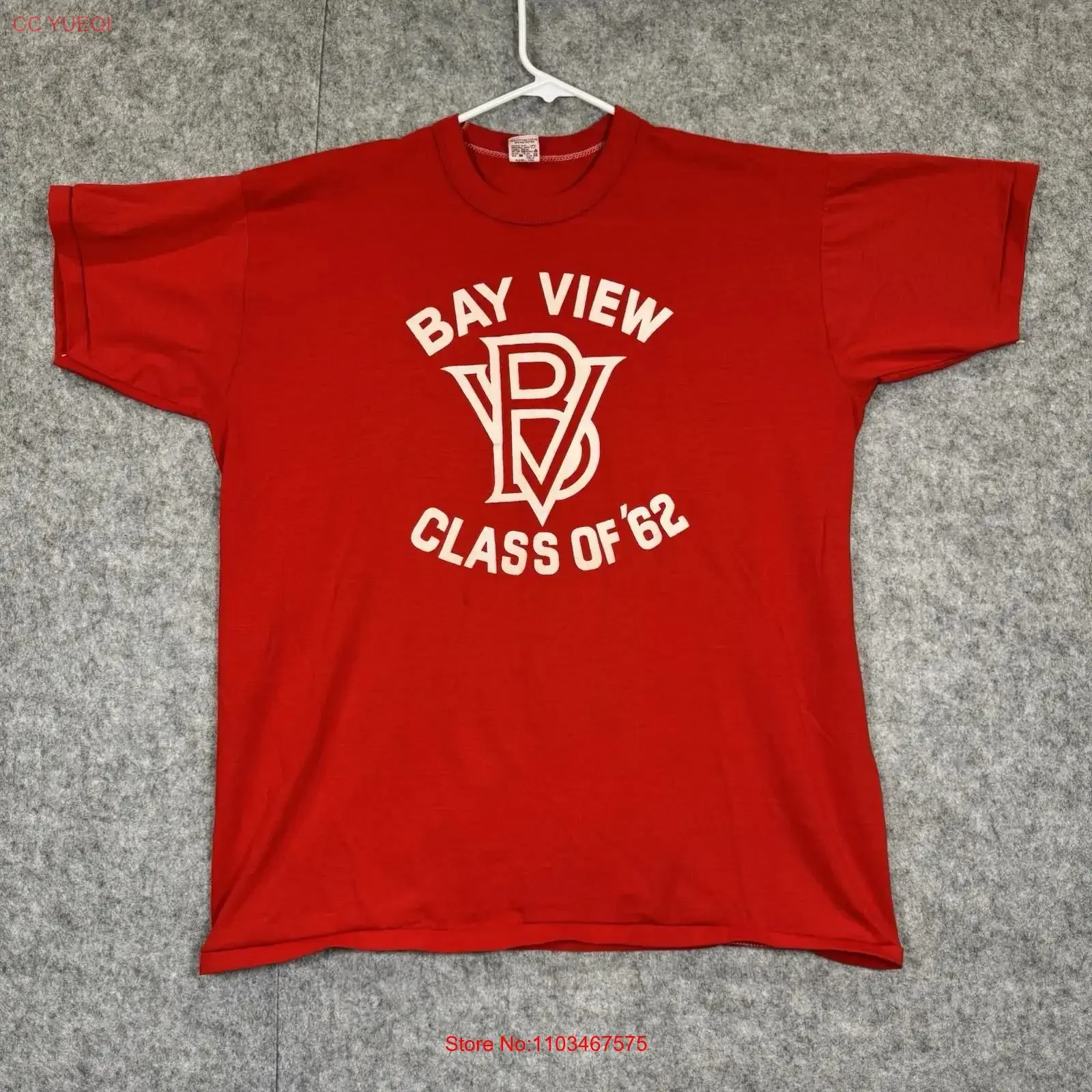 Camiseta Vintage Bay View Class of 1962 Red Russell Athletic USA XL, ropa de diseñador cómoda y lavada, estilo vintage, suave para hombre