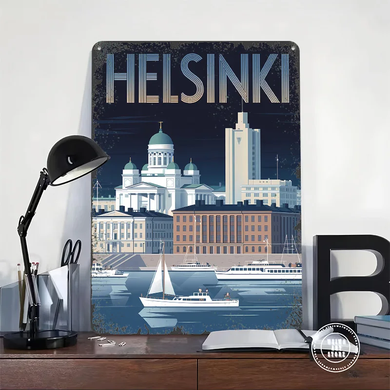 Helsinki Cityscape Travel Tin Plaque Poster Customized Wall Art Retro Vintage Metal Signs for Man Cave Home Decoration Luxury