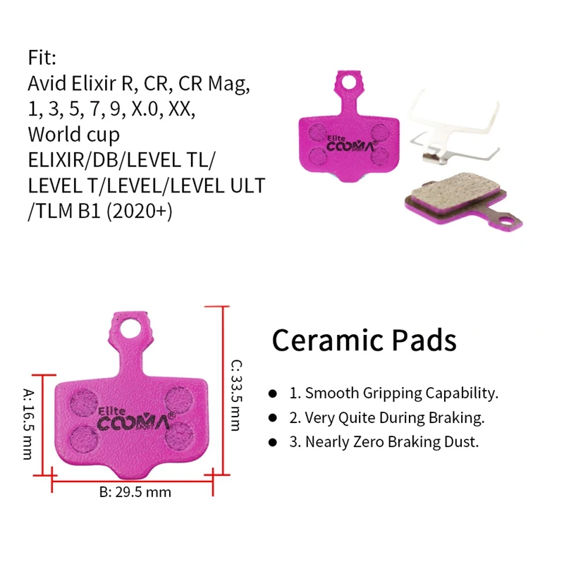 COOMA SPORT 4 Pairs Ceramic Bicycle Disc Brake Pads For SRAM DB LEVEL, AVID Elixir R, CR, CR , 1/3/5/7/9, X.0, XX