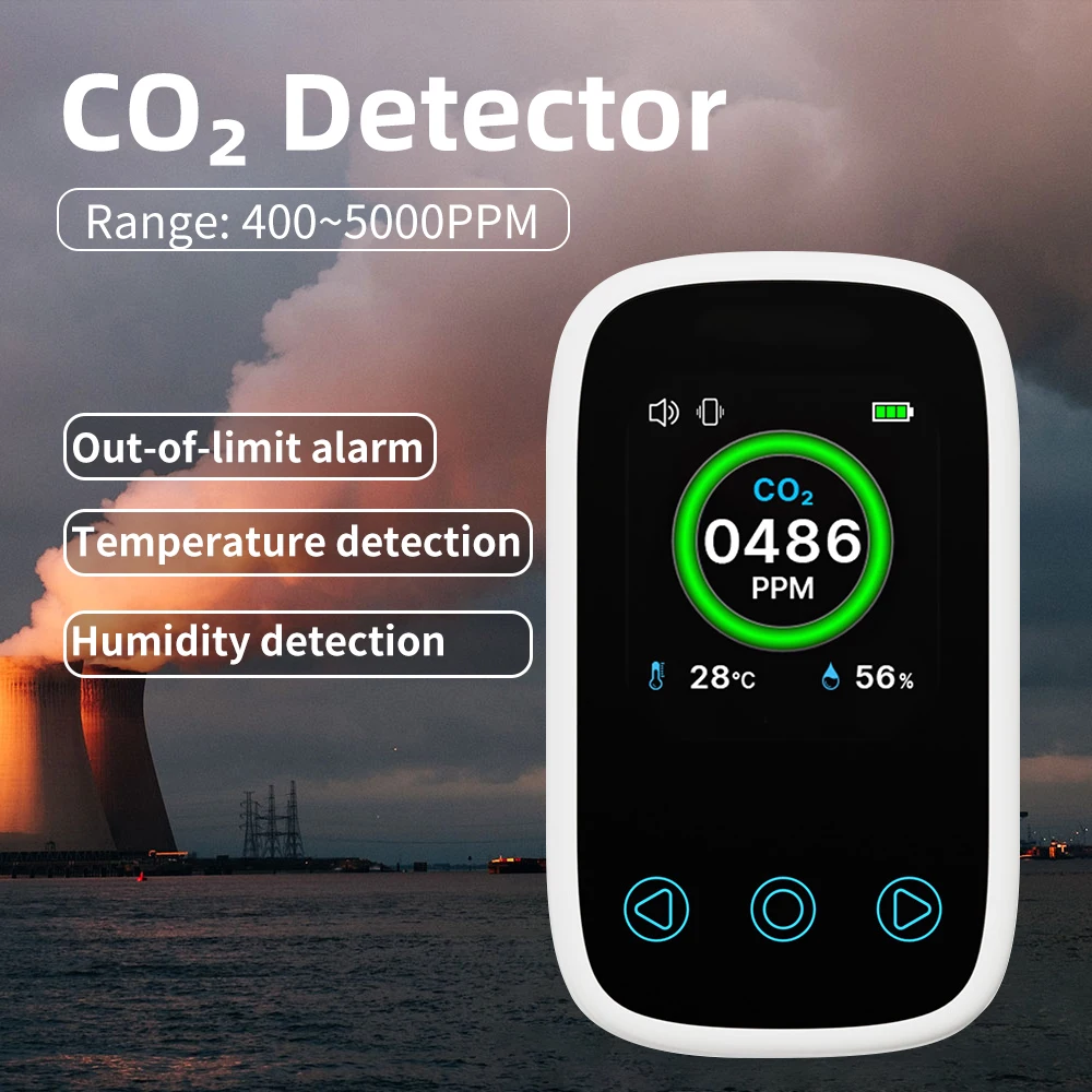 Portable 3 in 1 CO2 Air Quality Detector Carbon Dioxide Detector Gas Monitor CO2 Temperature Humidity Meter Type-C Charging