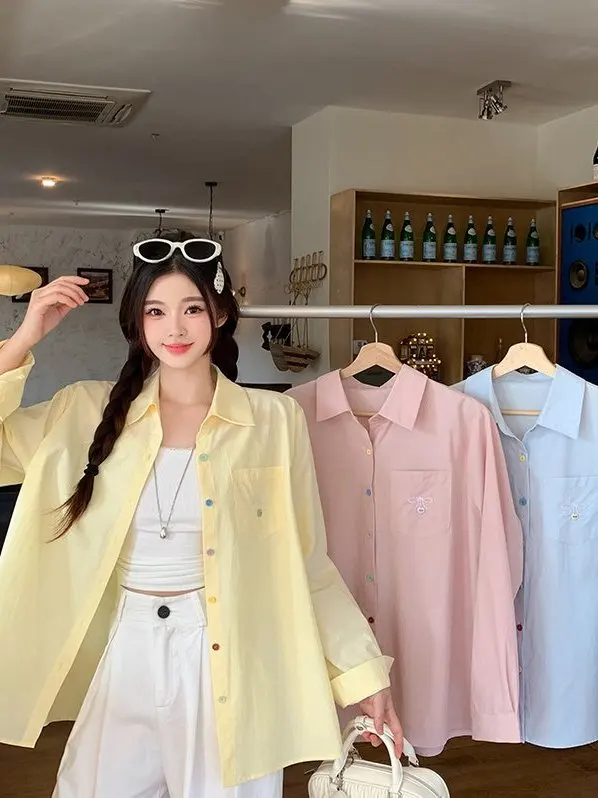 

Модная весенняя рубашка-куртка больших размеров для женщин, на пуговицах, свободного кроя, стройнящая, повседневная, для полных женщин