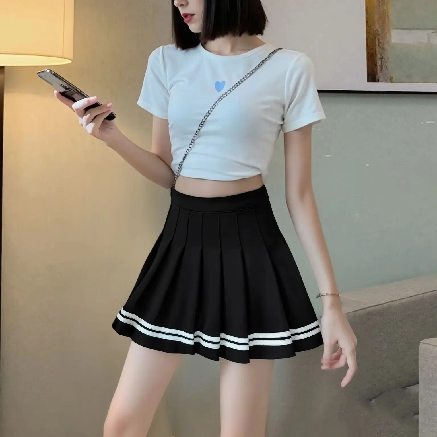 

A Line Pleated Skirts Women Summer Fashion High Waist Korean Chic Preppy Style Skirt Female Jk Clothes Casual Y2K Streetwear