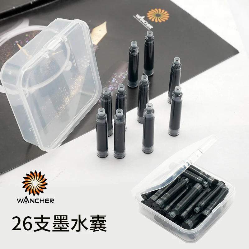 

WANCHER Black Ink Capsules for Fountain Pens 26pcs in a box are easy to use and convenient.