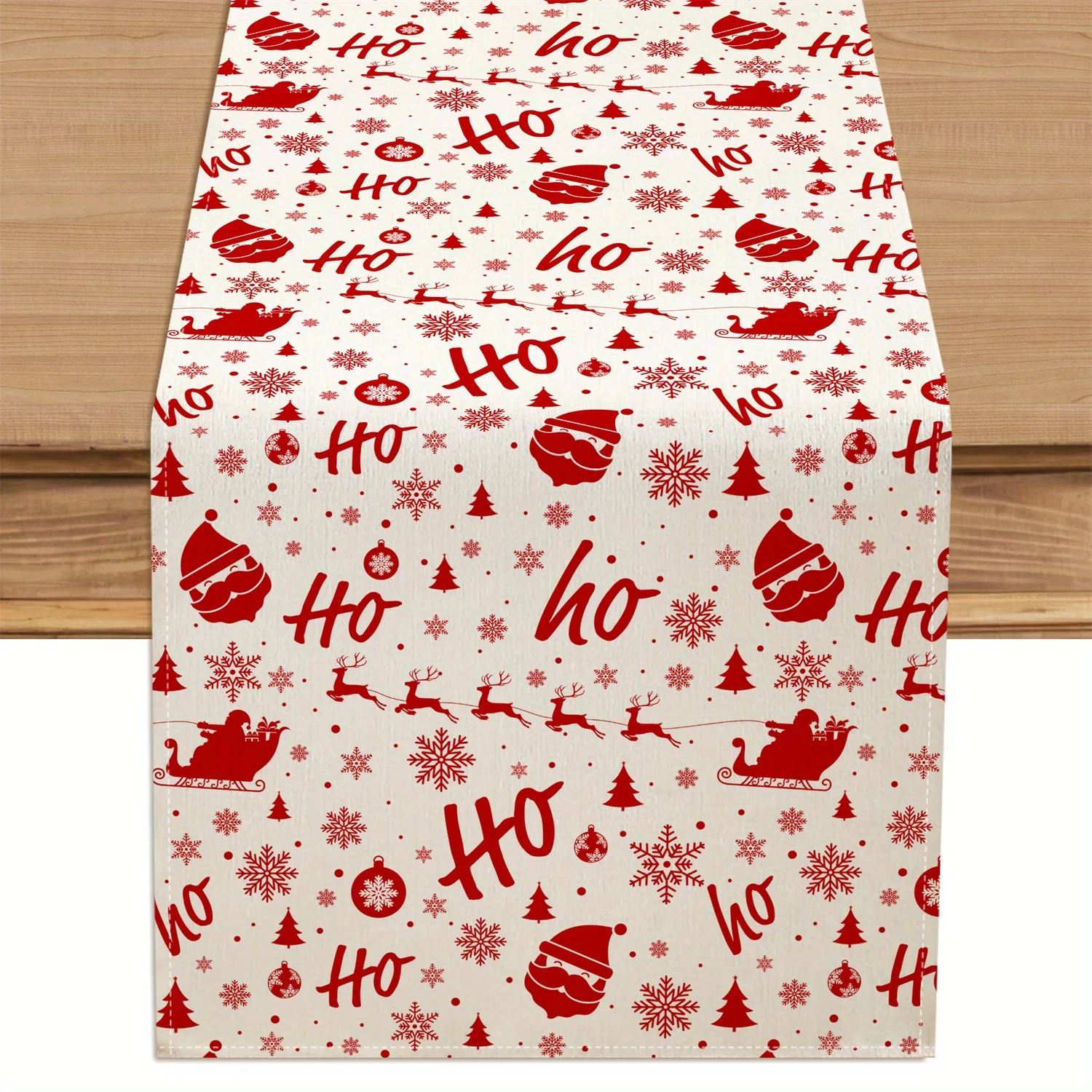 Christmas Table Runner | Santa Claus, Sleigh, Snowflakes Design | 