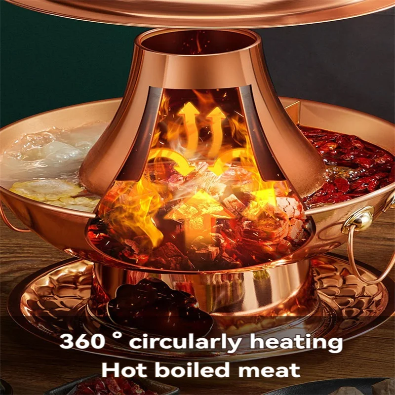 Old Beijing Copper Hot Pot Charcoal Pure Copper Old style Double-flavor Hot Pot Extra Thick Copper Hot Pot Charcoal Mutton Pot