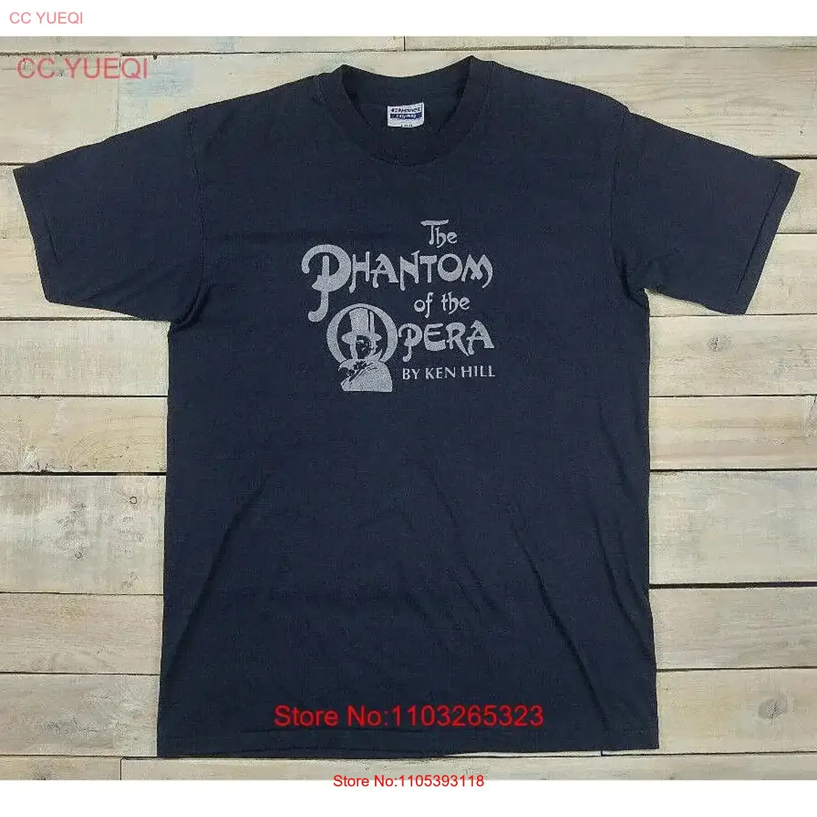 Vintage 80s THE PHANTOM OF OPERA Ken Hill Stage Musical Black T Shirt Size L vintage Washed Versatile Soft Stretched streetwear