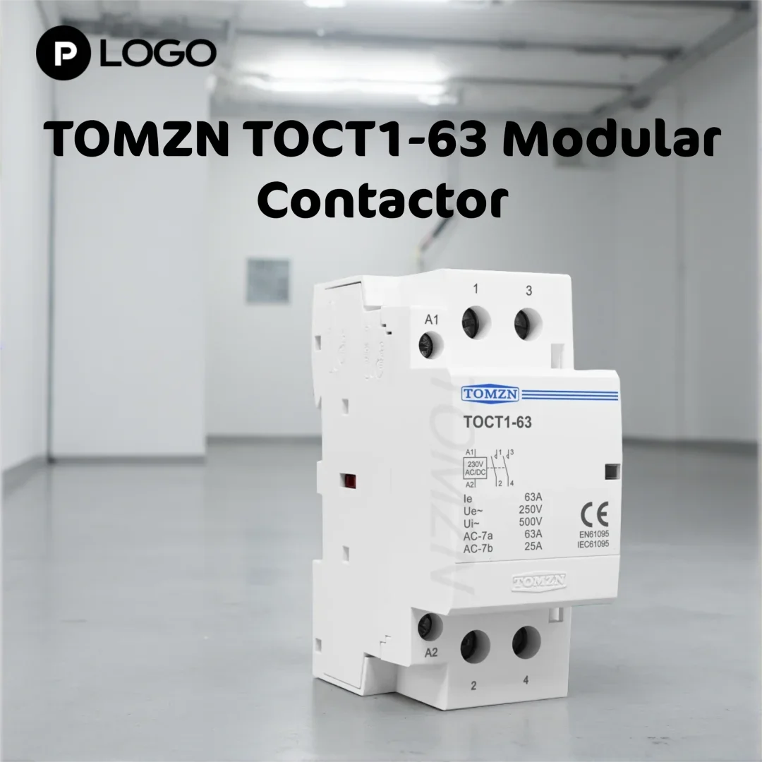 Контактор TOMZN 63A однофазный на DIN-рейку – Управление: AC/DC 24В/110В/230В, Основное напряжение: 230В AC, Контакты: 2НО2НЗ или 1НО1НЗ