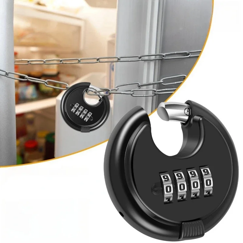 Round Padlocks Stainless Steel Discus Locks 4 Digits Combination Disc Padlock Keyless Heavy Duty Rustproof Locks