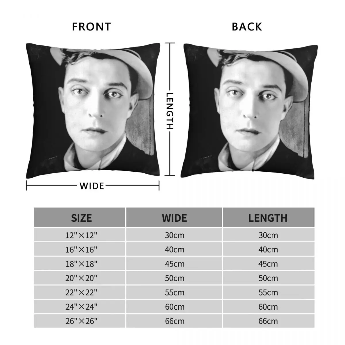 Buster Keaton Square Pillowcase Polyester Linen Velvet Pattern Zip Decorative Sofa Seater Cushion Cover