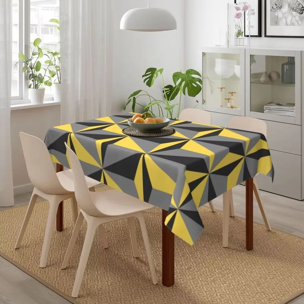 

Mustard yellow gray geometric printed tablecloth 2024 new elastic fit waterproof golden pattern restaurant tablecloth