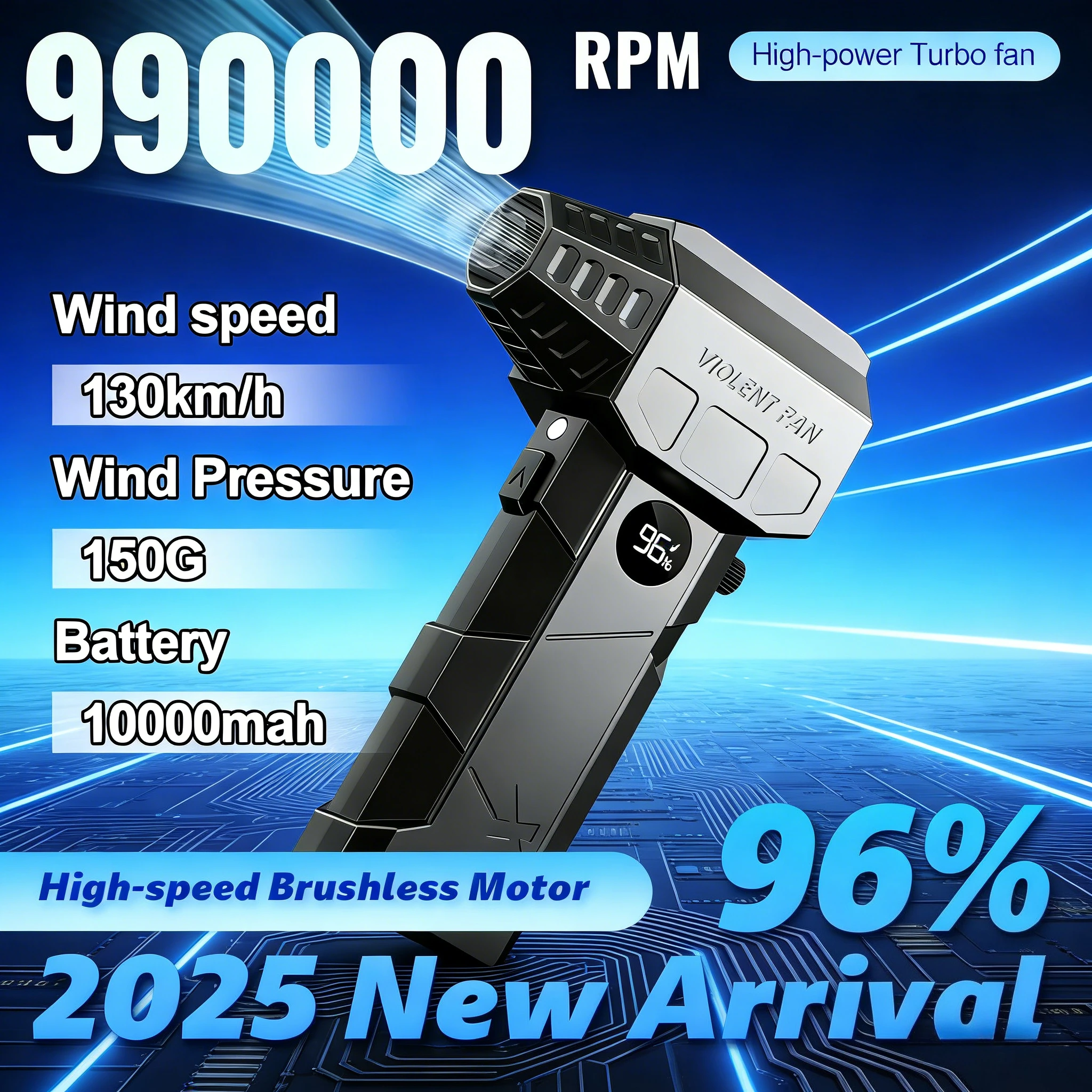 

X5 MAX Турбоструйный вентилятор 990000 об/мин Двигатель Турбовентилятор Ветер Мощный вентилятор Бесщеточный скорость 75 м/с 10000 мАч Сильная ветровая сила