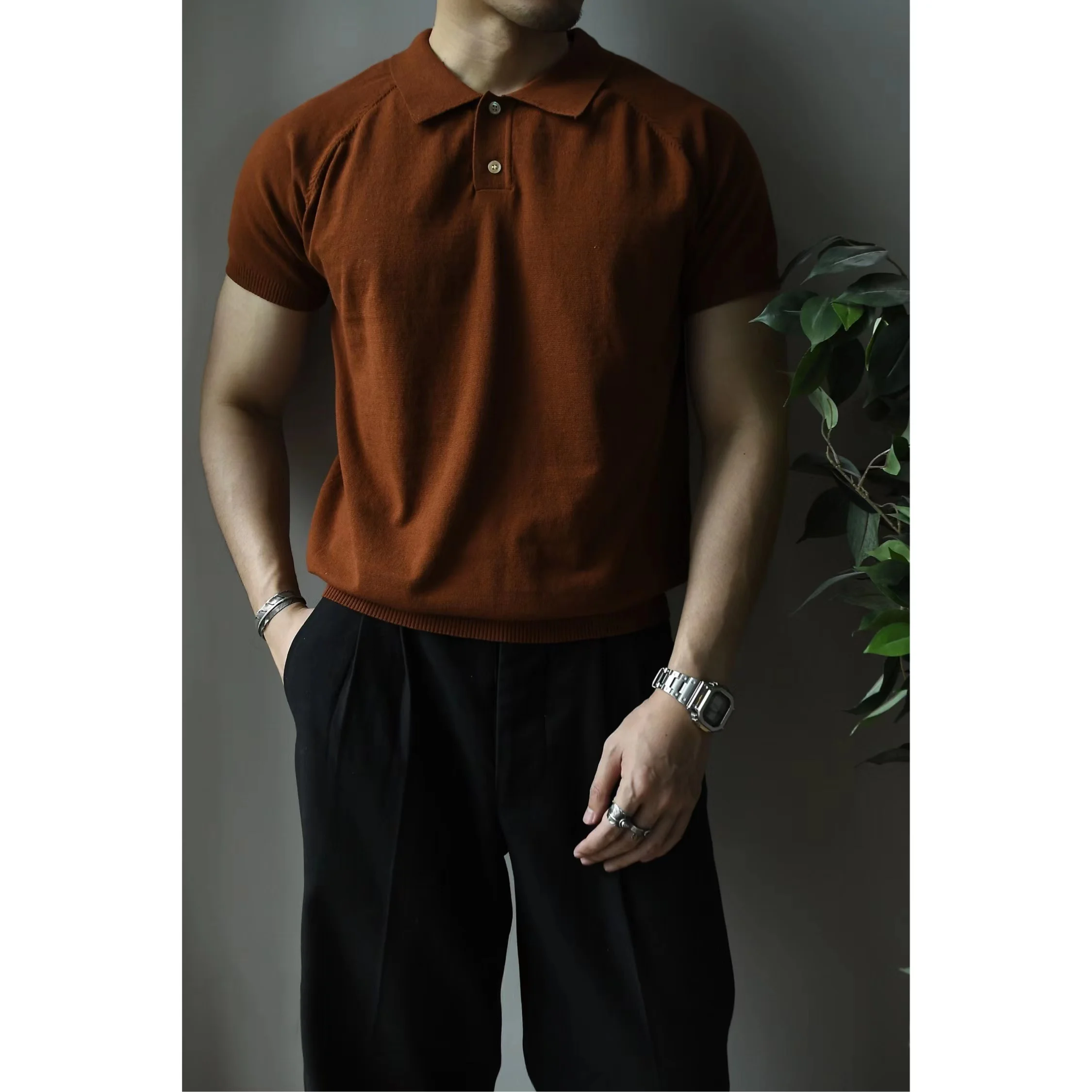 Knit Polo Shirt for Men Pure Cotton Regular Fit Summer Golf Tennis Smart Business Shirt Vintage Clothing