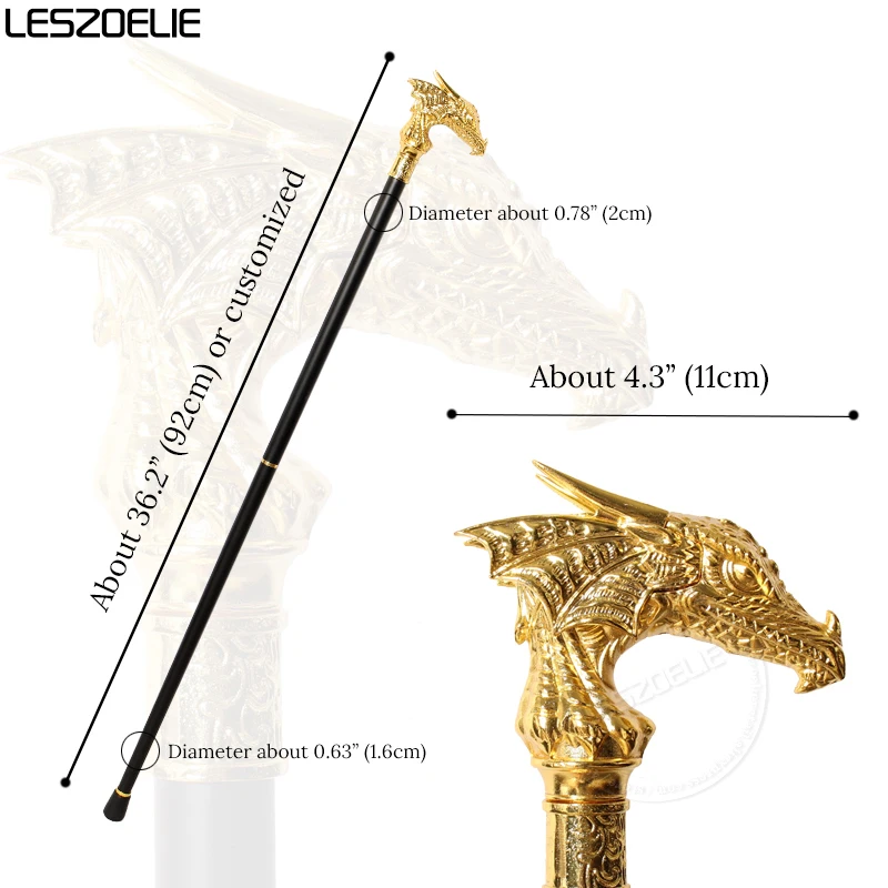 عصا مشي فاخرة برأس التنين الذهبي للرجال، عصي مشي عصرية مزخرفة للنساء، عصي مشي أنيقة قابلة للفصل