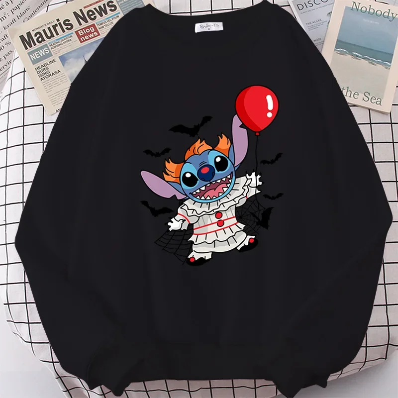 Stitch Halloween Halloween Cartoon Print Pullover with Round Neck Sweater Disney Couple Top