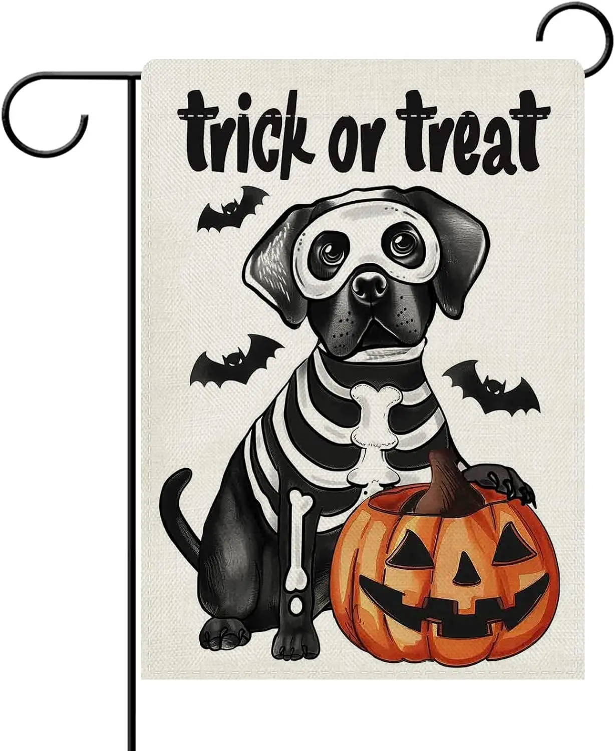 Dyrenson Halloween Ghost Dog Decorative Garden Flag, Trick or Treat Black Labrador Skeleton Skull Yard Outside Home Decorati KZA