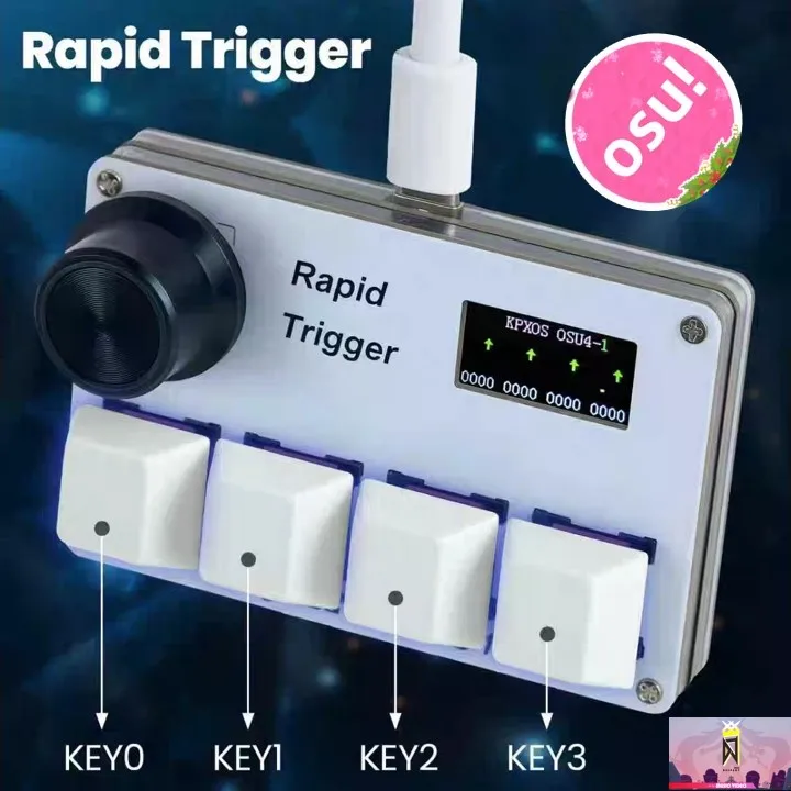 

Мини-клавиатура Rapid Trigger OSU, проводной магнитный переключатель, 4 клавиши, 1 ручка, горячая замена, индивидуальная игровая клавиатура с ритмом ARGB
