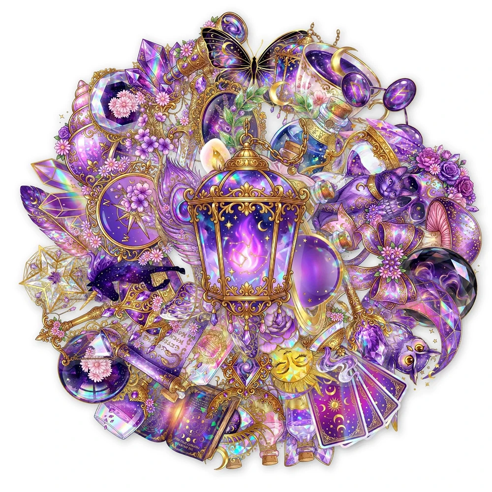 

10/30/50pcs Transparent Cartoon Purple Magic Crystal Stickers Aesthetic Graffiti Guitar Motorcycle Laptop Cute Decoration Decals